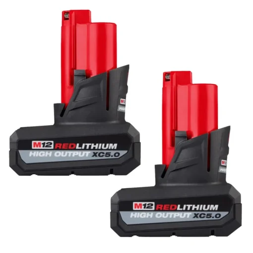 Milwaukee Tools (2) M12 REDLITHIUM HIGH OUTPUT XC5.0 Battery Pack and M12 FUEL 5-3/8" Circular Saw KIT-48-11-2450-48-11-2450-2521-20