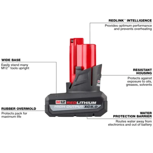 Milwaukee Tools (2) M12 REDLITHIUM HIGH OUTPUT XC5.0 Battery Pack and M12 FUEL 5-3/8" Circular Saw KIT-48-11-2450-48-11-2450-2521-20