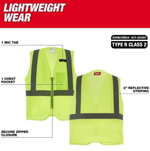 Milwaukee Tools Class 2 High Visibility Mesh One Pocket ANSI Safety Vest Hi-Vis Yellow 48-73-224Y