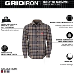 Milwaukee Tools Gridiron Flannel Shirt Gray M551G