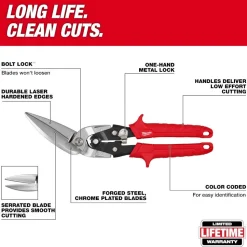 Milwaukee Tools Left Offset Long Cut Aviation Snips 48-22-4568