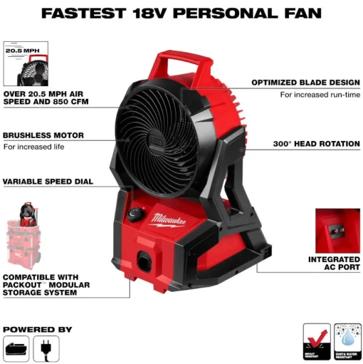 Milwaukee Tools M18 Brushless PACKOUT Fan 0818-20