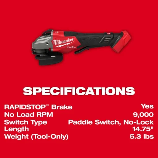 Milwaukee Tools M18 FUEL 4-1/2"-6" Braking Grinder, Paddle Switch 3670-20