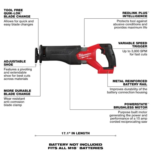 Milwaukee Tools M18 FUEL 1/2" Drill/Driver Kit and M18 FUEL SAWZALL Recip Saw (Bare Tool) KIT-2903-22-2821-20