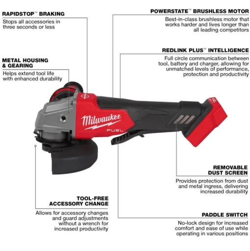 Milwaukee Tools M18 FUEL 1-1/4" SDS Plus D-Handle Rotary Hammer Kit w/ ONE-KEY, M18 FUEL 5" Angle Grinder Paddle Switch, No-Lock (Tool Only), and SDS-Plus MX4 4-Cutter Rotary Hammer Drill Bits - 6pc Kit KIT-2916-22-2880-20-48-20-7499