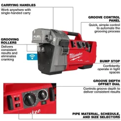 Milwaukee Tools M18 FUEL RINGER Roll Groover for 1-1/4” - 4” Sch 10/40, 6” Sch 10 2927-22