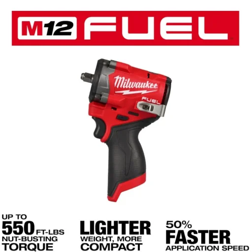 Milwaukee Tools M12 FUEL Stubby 3/8" Impact Wrench 550 Ft-Lbs (Bare Tool) 2562-20