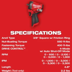 Milwaukee Tools M12 FUEL Stubby 3/8