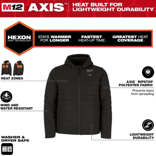 Milwaukee Tools M12 Heated Axis Jacket Black, Kit M102B