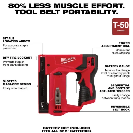 Milwaukee Tools M12 REDLITHIUM XC Battery - 2 Pack and M12 Crown Stapler 3/8" for T50 Staples (BARE TOOL) KIT-48-11-2412-2447-20