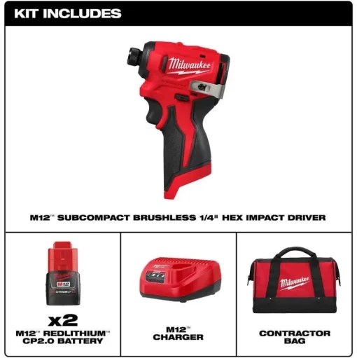 Milwaukee Tools M12 Subcompact Brushless 1/4" Hex Impact Driver Kit 3450-22