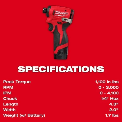 Milwaukee Tools M12 Subcompact Brushless 1/4" Hex Impact Driver Kit 3450-22
