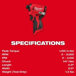 Milwaukee Tools M12 Subcompact Brushless 1/4