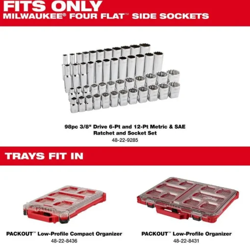 Milwaukee Tools 98pc 3/8" Drive 6-Point & 12-Point Metric & SAE Ratchet and Socket Trays 48-22-9285T