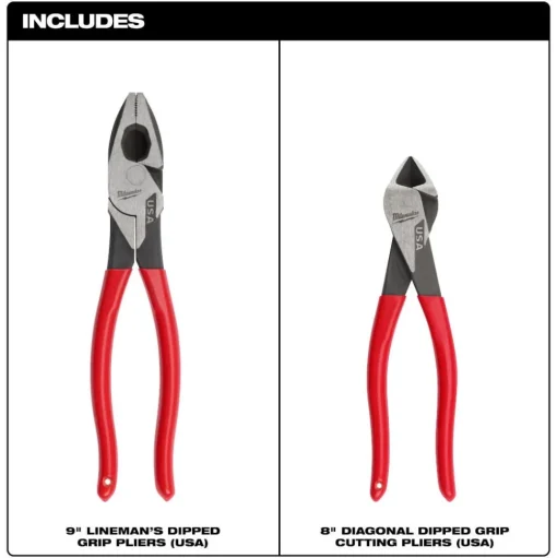 Milwaukee Tools 2PC Dipped Grip Cutting Pliers Set (USA) MT500-2