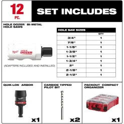 Milwaukee Tools 12PC QUIK-LOK Hole Dozer GP Kit 49-22-4702