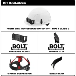 Milwaukee White Front Brim Vented Type 1 Class C Hard Hat w/ 4pt Ratcheting Suspension 48-73-1200