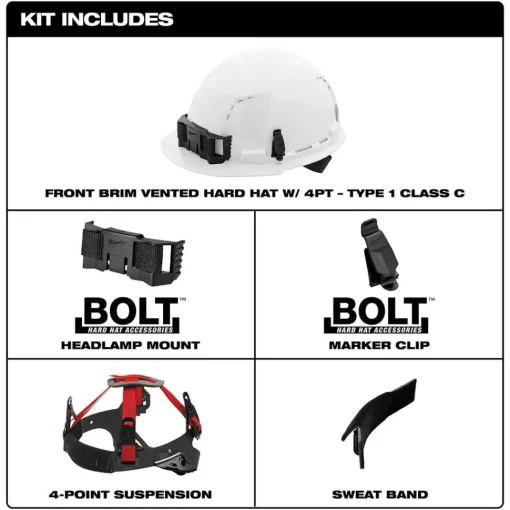 Milwaukee White Front Brim Vented Type 1 Class C Hard Hat w/ 4pt Ratcheting Suspension 48-73-1200