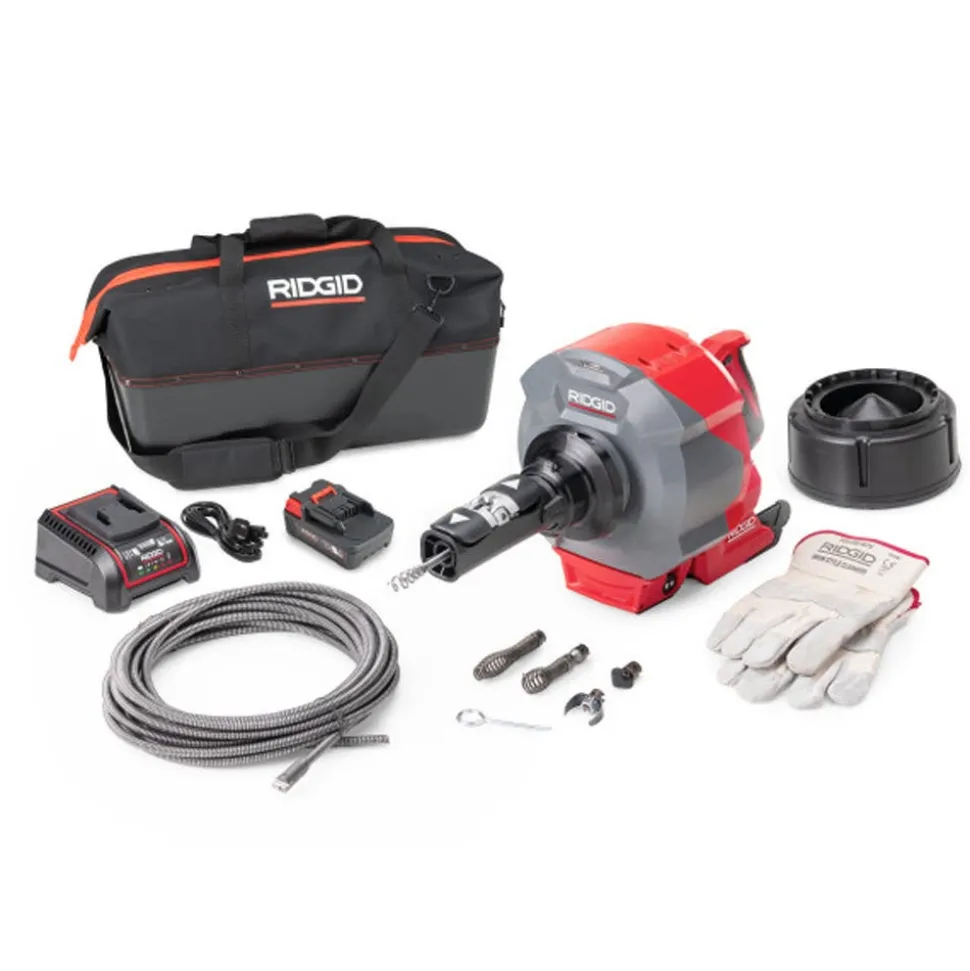 RIDGID Tools K-46 Cordless SinkSnake Deluxe Kit with 5/16" x 25' Cable, 3/8" x 35' Cable, T-250 Tool Set, Carrying Case, 18V 2.5Ah Battery & Charger 78058