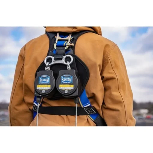 Werner Bantam Twinleg 8' Cable Leading Edge Self-Retracting Galvanized Steel Lifeline w/ Steel Form Hook R413008LE-SR